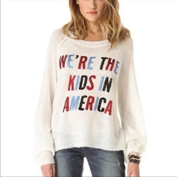 Wildfox White Label Kids In America jumper Sweater Small - Picture 1 of 8